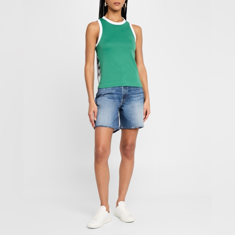rag & bone Green Ribbed Muscle Tee with White Trim